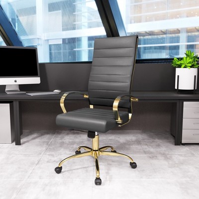 Benmar High-Back Swivel Office Chair in Gray Leather with Metal Frame