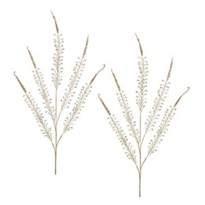HomeRoots Set of Two Gold And Clear Faux Crystal Beaded Linear Fern Wreath Sprays - 1 of 4