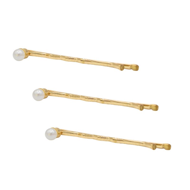 LECHERY Gold Plated Faux Pearl Bobby Pin (3 Piece) - Gold, 2 of 4