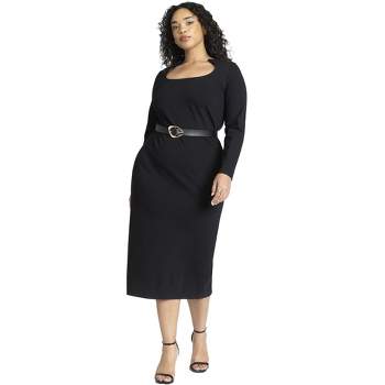 ELOQUII Women's Plus Size Shaped Neckline Ponte Dress