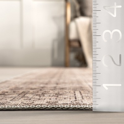 Beige and Brown Floral Synthetic Washable 4' x 6' Area Rug