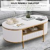 Nasitip 48" White Oval Fluted Coffee Table with Drawer, Faux Marble Top, Modern Center Table for Living Room - 4 of 4