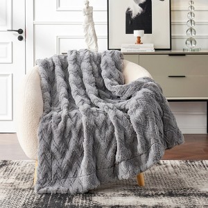 Cozy Bliss Faux Fur Throw Blanket Soft Textured Bed Blanket - 1 of 4