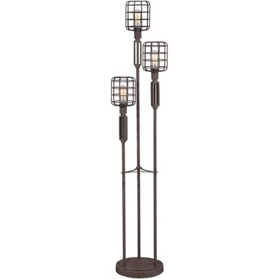 Franklin Iron Works Modern Industrial Floor Lamp Rustic Metal Cage Dimmable 3-Light LED Edison Bulbs for Living Room Bedroom