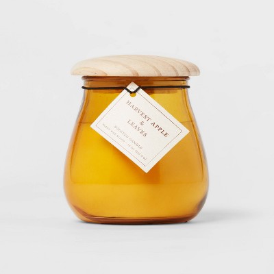 10oz Harvest Apple & Leaves Glass Mushroom Figural Candle Mustard Yellow - Threshold™
