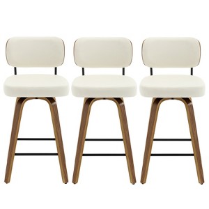 Bekrvio 26" Swivel Counter Height Bar Stools - Upholstered Faux Leather with Back, Bent Wood Legs, Mid Century Modern Kitchen Island Counter Stools - 1 of 4