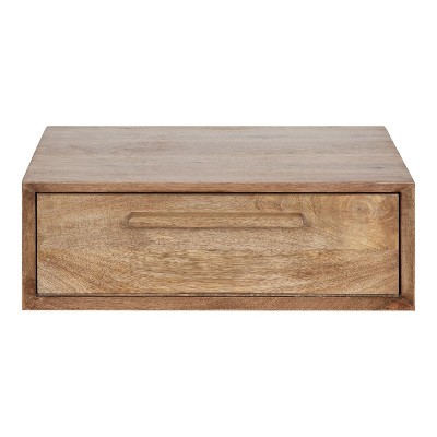 Natural Mango Wood Floating Cube Wall Shelf with Concealed Cubby