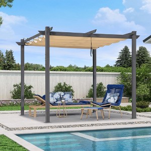 PURPLE LEAF 10' x 13' Patio Aluminum Pergola with Retractable Sun Shade Canopy Modern Outdoor Pergola for Deck Backyard Garden - 1 of 4