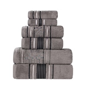 Zero Twist Cotton Solid and Floral Jacquard 6 Piece Bathroom Towel Set by Blue Nile Mills - 1 of 4