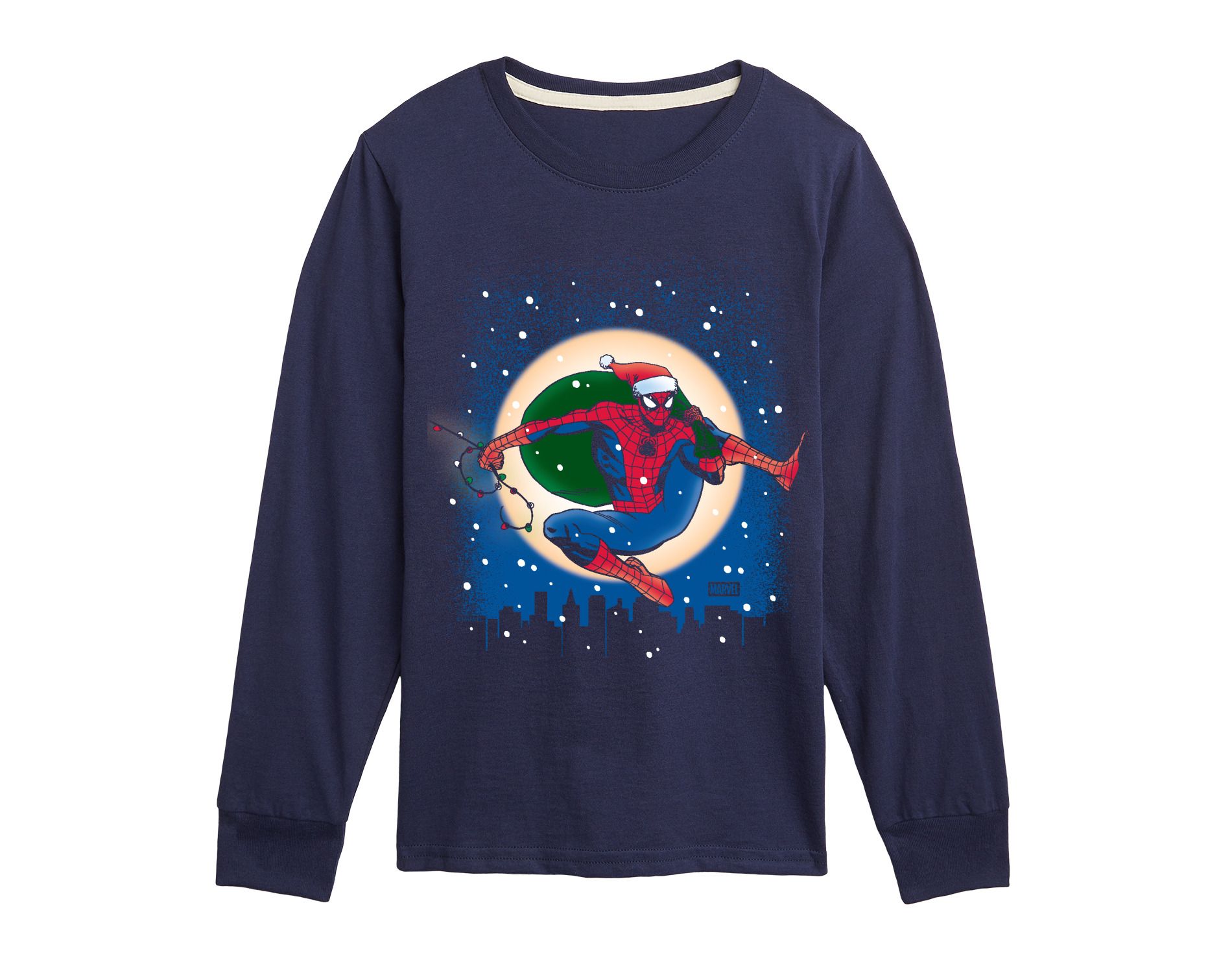 Boys' Marvel Spider Man Christmas Long Sleeve Graphic T-Shirt - Navy - Medium