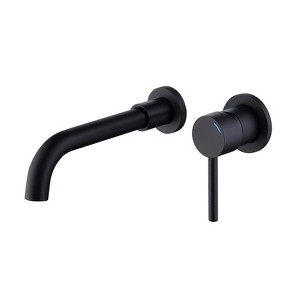 Wall Mount Faucet for Bathroom Sink or Bathtub, Single Handle 2 Holes Brass Rough-in Valve Included, Matte Black - 1 of 4