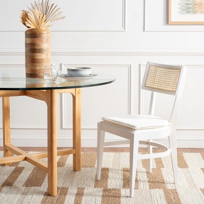 White Rubberwood Upholstered Dining Chair with Cane Backrest