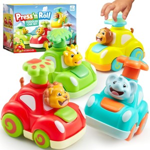 Joyfy Animal Toy Cars, 4Pcs Jungle Fun Press & Go Car Set - Elephant, Monkey, Giraffe, Lion, Wind Up Toddler Toy Birthday Gift for Kids Boys Girls - 1 of 4