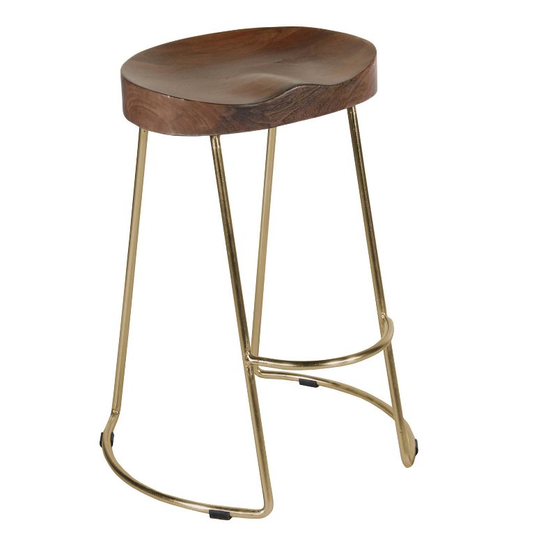 Farmhouse Counter Height Barstool with Wooden Saddle Seat and Tubular Frame - The Urban Port, 3 of 12