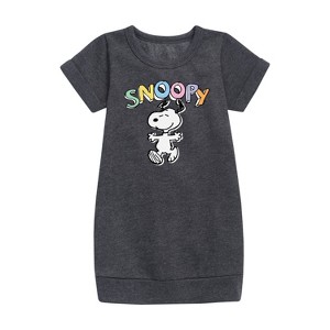 - Peanuts - Snoopy Sketchy Graphic Short Sleeve Fleece Dress - 1 of 4