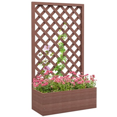 Chic Crate - 53" Tall Trellis Raised Garden Bed with Drainage - Freestanding Wood Planter for Vines/Climbing Plants/Flowers - Honey Oak