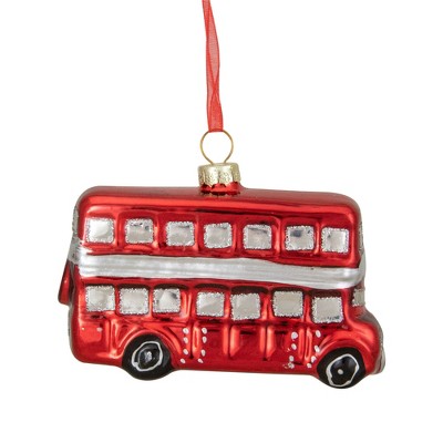 Northlight 3.75" Red and Silver Double Decker Bus Glass Christmas Ornament