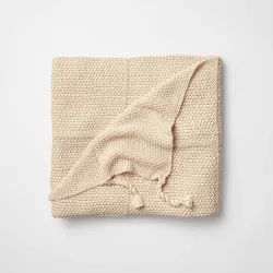 Windowpane Knit Throw Blanket with Tassels Cream - Threshold™ designed with Studio McGee
