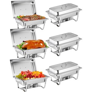 2/4/6-Pack Buffet Set with 8QT Chafing Dishes. Includes folding frames, a serving spoon, and tongs for easy transport and setup at events - 1 of 4