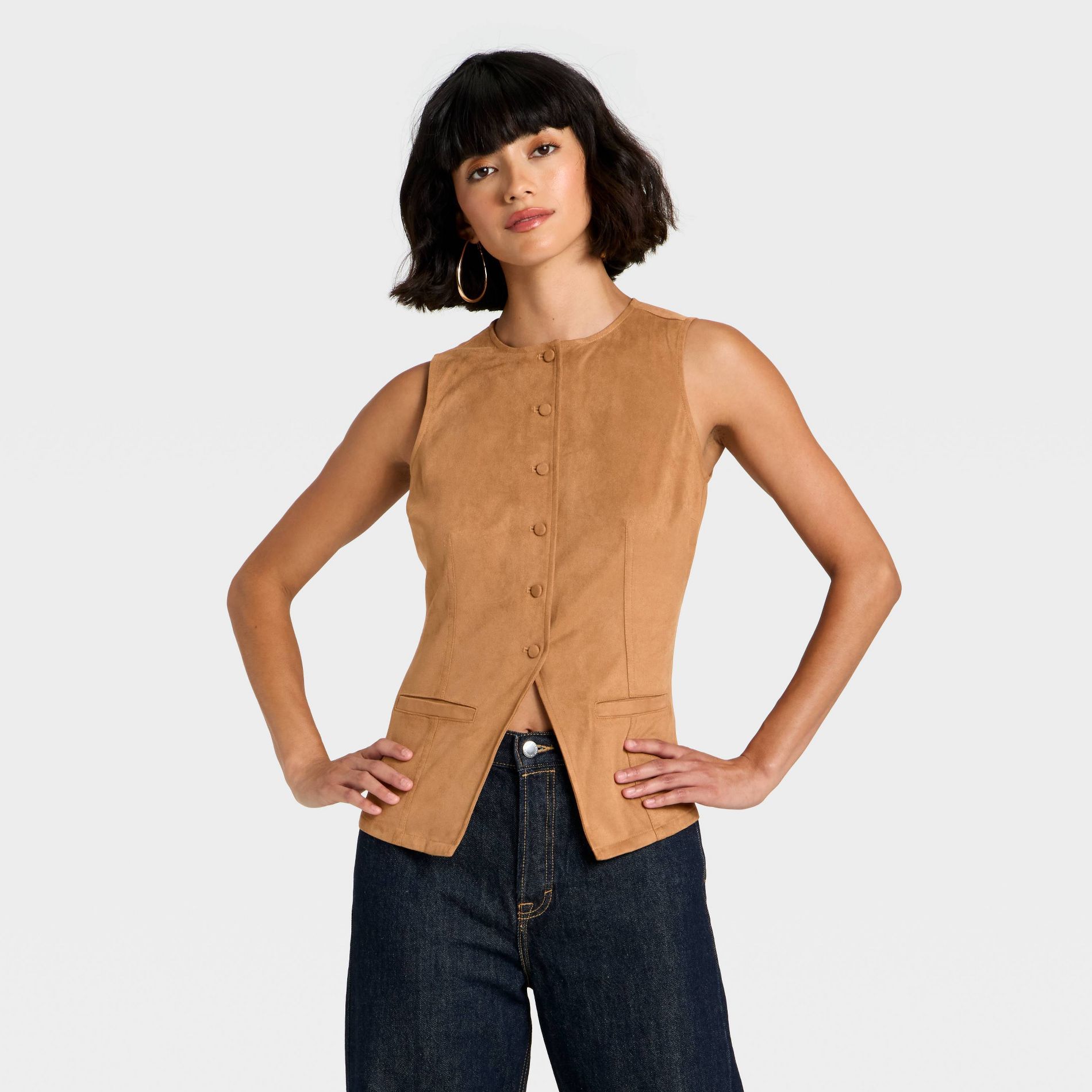 Women's Faux Suede Fashion Vest - Universal Thread™ Brown