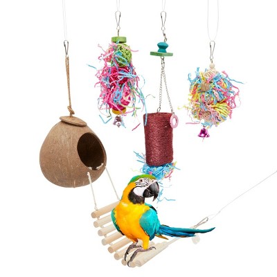 Okuna Outpost4 Piece Bird Cage Accessories Hanging Toys Shredders, Hut, Ladder