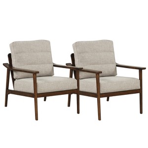 Tangkula 2 PCS Modern Accent Chair Upholstered Leisure Armchair w/ Rubber Wood Armrests & Legs - 1 of 4