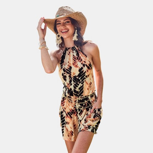 Women's Tie Dye Halterneck Straight Leg Romper - Cupshe - image 1 of 4