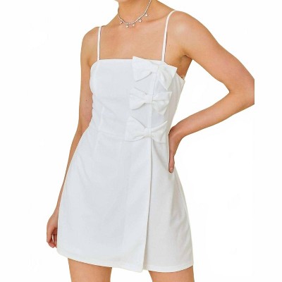 Women's Bow Tie Solid Dress Romper - Main Strip