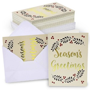 Best Paper Greetings 36 Pack Season's Greetings Cards Bulk, 5x7 Gold Foil Note Cards with Envelopes for Festive Holiday Winter Xmas Seasons - 1 of 4