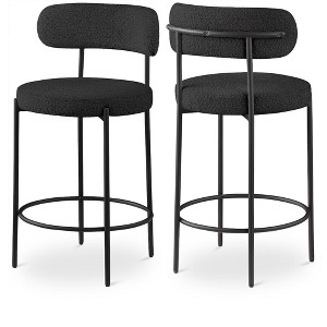 Meridian Furniture,Beacon Black Boucle Fabric Stool, Set of 2 - 1 of 4