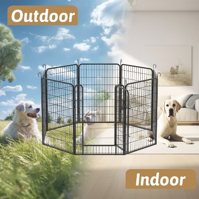 Sevobal Pet Crates and Houses 8 Panels Portable Dog Fence with door, Folding Pet Exercise Pen for Outdoor, Indoor, Black, 69.45"*26.57"*39.37"