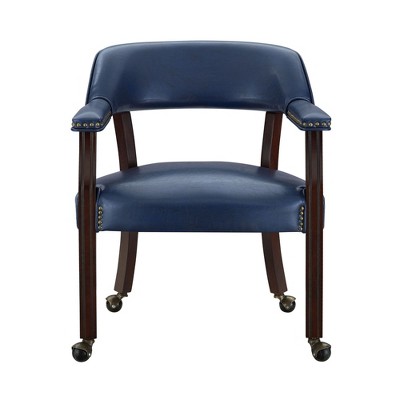 Wood Arm Chair with Casters (Tournament) with Nailhead Trim, Pedestal Base, Beaded & Fluted Design, and Scrolled Bun Feet ¨C Medium Cherry
