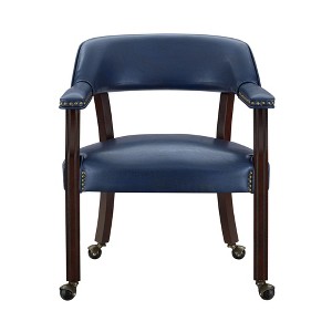 Wood Arm Chair with Casters (Tournament) with Nailhead Trim, Pedestal Base, Beaded & Fluted Design, and Scrolled Bun Feet ¨C Medium Cherry - 1 of 4