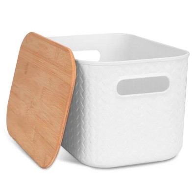 LunaLulinlk 2Pcs Storage Bins with Bamboo Lids Stackable Plastic Storage Container
