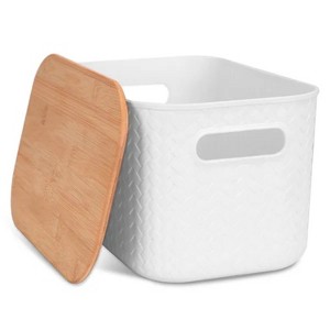 LunaLulinlk 2Pcs Storage Bins with Bamboo Lids Stackable Plastic Storage Container - 1 of 4