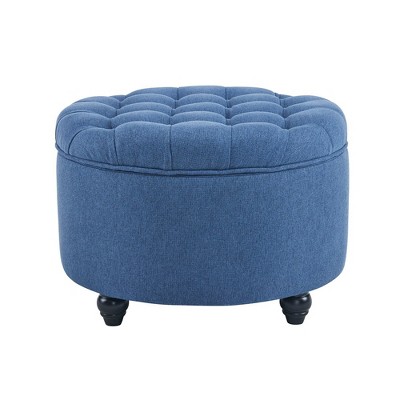 Ottoman with Storage,Foot Rest Round Bag Floor Chair for Bedroom or Entryway in Dark Blue