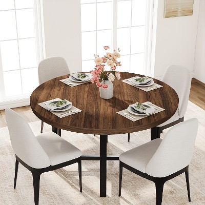47" Round Industrial Dinner Table for 4 to 6, Circle Wooden Kitchen Table with Sturdy Metal Frame & Rustic Finish for Dining Room, Kitchen
