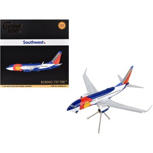 Boeing 737-700 Commercial Aircraft with Flaps Down Configuration White and Blue 1/200 Diecast Model Airplane by GeminiJets - 1 of 4