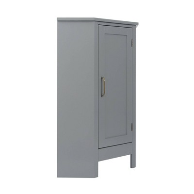 Mercer Mid-Century Modern Gray Corner Cabinet with Brass Pull