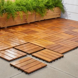 Solhome Damian Acacia Interlocking Deck Tile (Set of 10 Tiles) - 1 of 4