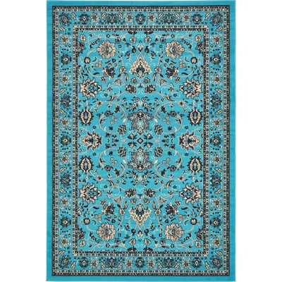 Turquoise and Ivory Rectangular Synthetic 6' x 9' Area Rug