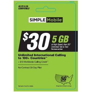 Simple Mobile SPC V1 $30: Phone Gift Card, Non-reloadable, Direct to Device - 1 of 1