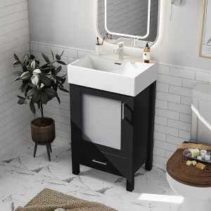 FURNIinspire Bathroom Storage Cabinets Standing Storage Cabinet, Under Sink Organizer, Bathroom Vanity With Ceramic Sink, Black, 15.16"*20.28"*34.84" - 1 of 4