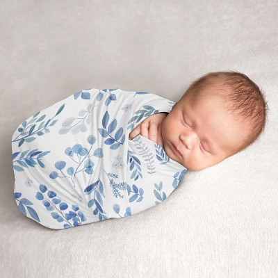 Image of Sweet Jojo Designs Boy, Girl, Unisex/Gender Neutral Swaddle Baby Blanket Botanical Blue, Grey and White