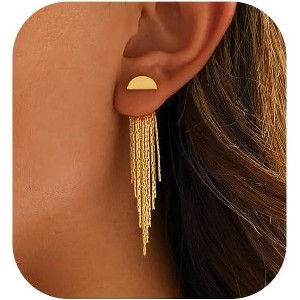 Gold Earrings for Women, 14K Gold Plated Tassel Dangle Earrings for Women Trendy Hypoallergenic Long Chain Earring - 1 of 4