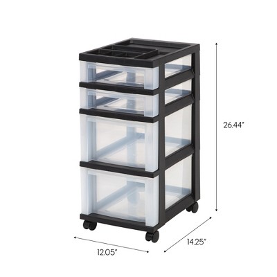 Black and Clear 4-Drawer Plastic Rolling Storage Cart