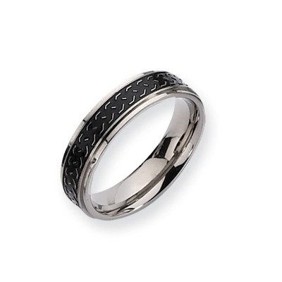 Black Bow Jewelry Titanium, 6mm Black Braid Design Comfort Fit Band