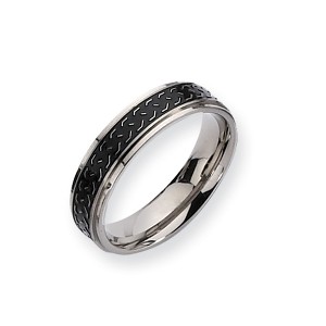Black Bow Jewelry Titanium, 6mm Black Braid Design Comfort Fit Band - 1 of 3