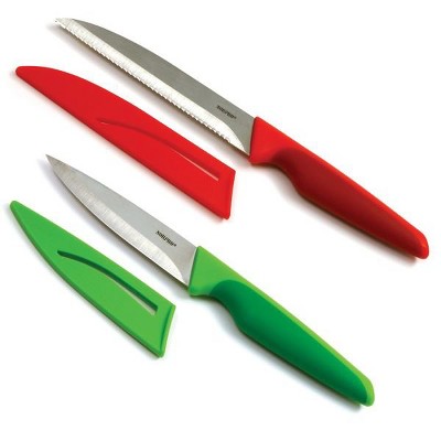 Norpro 2-Piece Grip-EZ Steel Blade Paring & Utility Tomato Knife Set with Sheaths