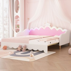 Modern Upholstered Princess Daybed with Crown Headboard, Twin to King Size Extending Daybed Sofa Bed - 1 of 4